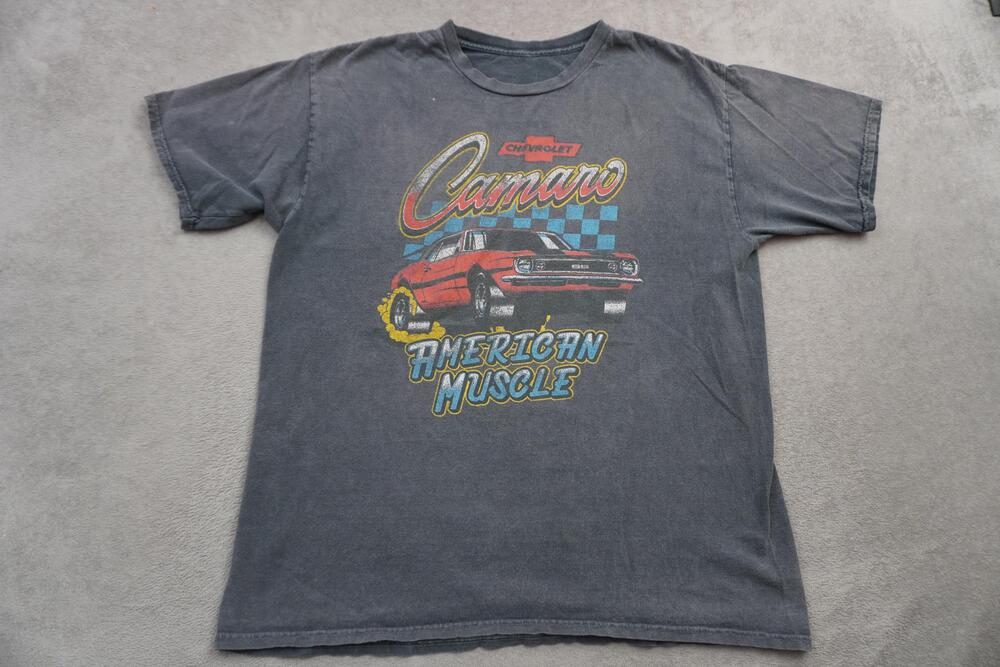 Chevrolet Camaro Shirt Mens Large Gray American Muscle Car Graphic Tee Racing